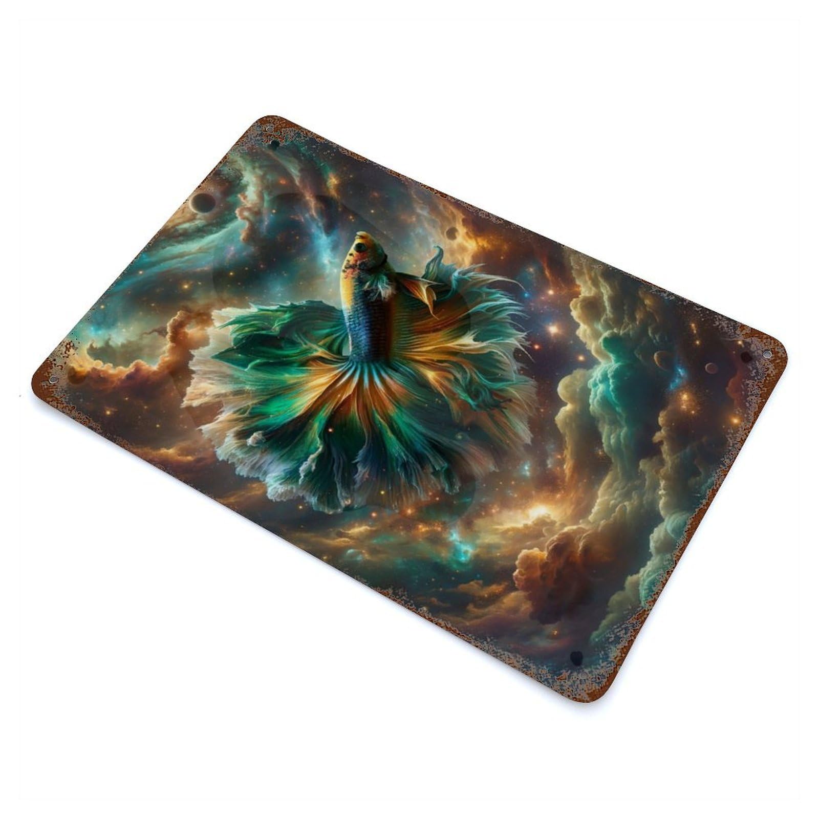 Cosmic Betta Rusty Metal Tin Sign 11.8"x7.9", for Basement, Hobby Room And Garage Decor, Retro Wall Decor