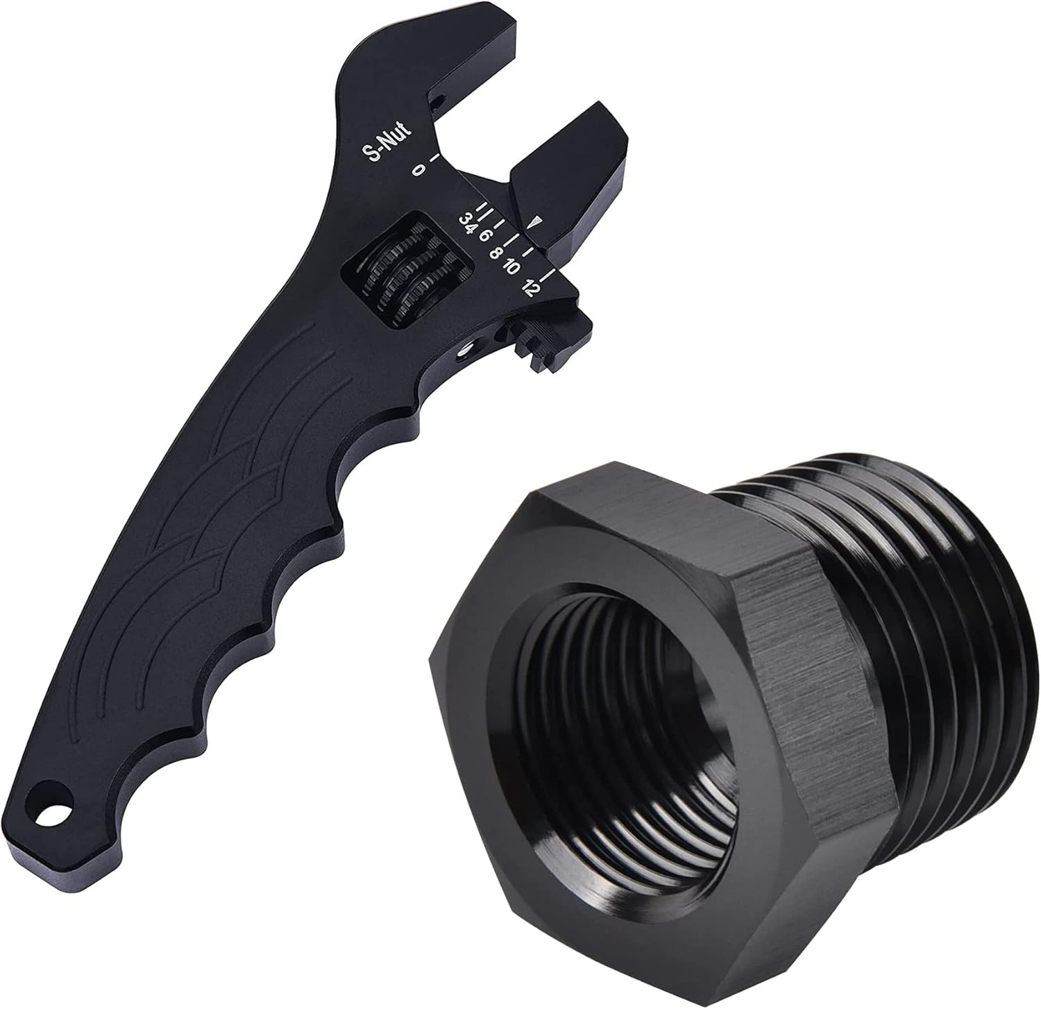 EVIL ENERGY 1/2 NPT Male to 3/8 NPT Female Reducer Fitting Bundle with Adjustable 3AN-12AN Wrench Aluminum Black