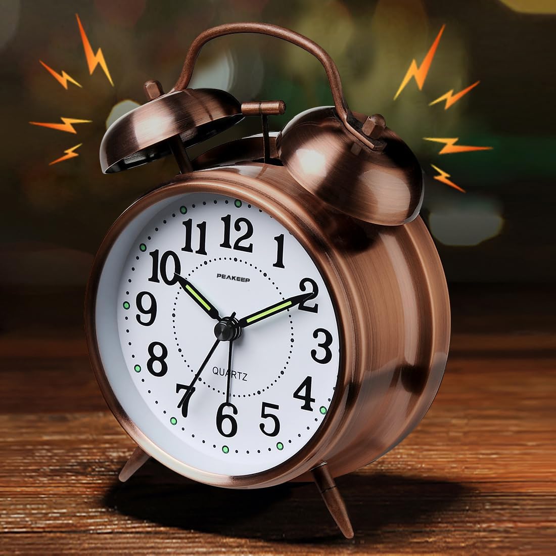 Peakeep Loud Analog Alarm Clock for Heavy Sleepers, Vintage 4-Inch Twin Bell Old School Fashioned Alarm Clock with Battery Operated for Bedrooms