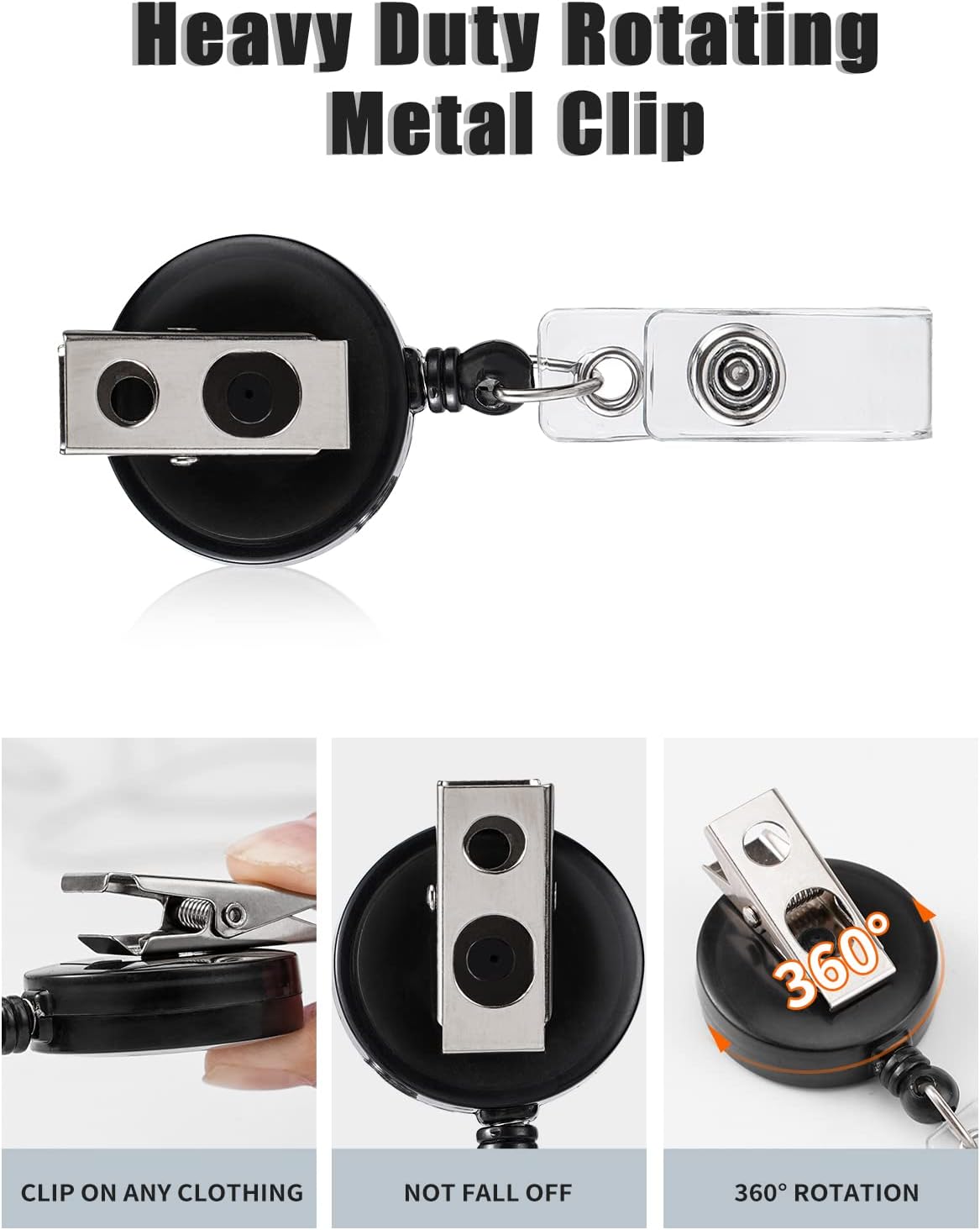 30 Pack Retractable Badge Reels with Swivel Clip - Bulk Heavy Duty Retractable Badge Holders, ID Card Name Tag Holder Clips for Teacher Student Worker Employee (Translucent Black) - Image 3