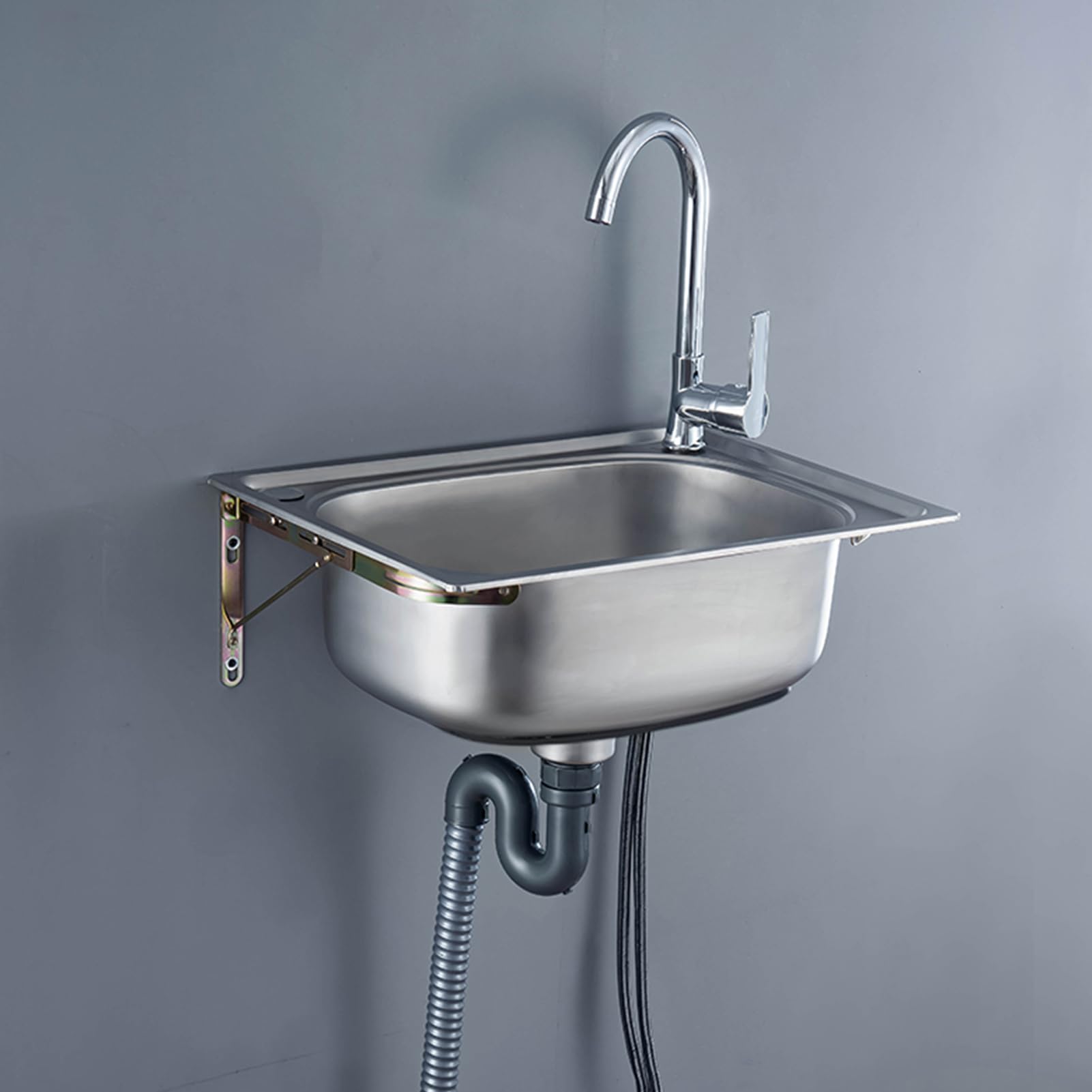 Lavello da Cucina,lavello Cucina in Acciaio Inox,lavamani,Montaggio a Parete,1 Vasca con Rubinetto,per Bagno,Cucina,Lavanderia,Facile Pulire (48x35cm)