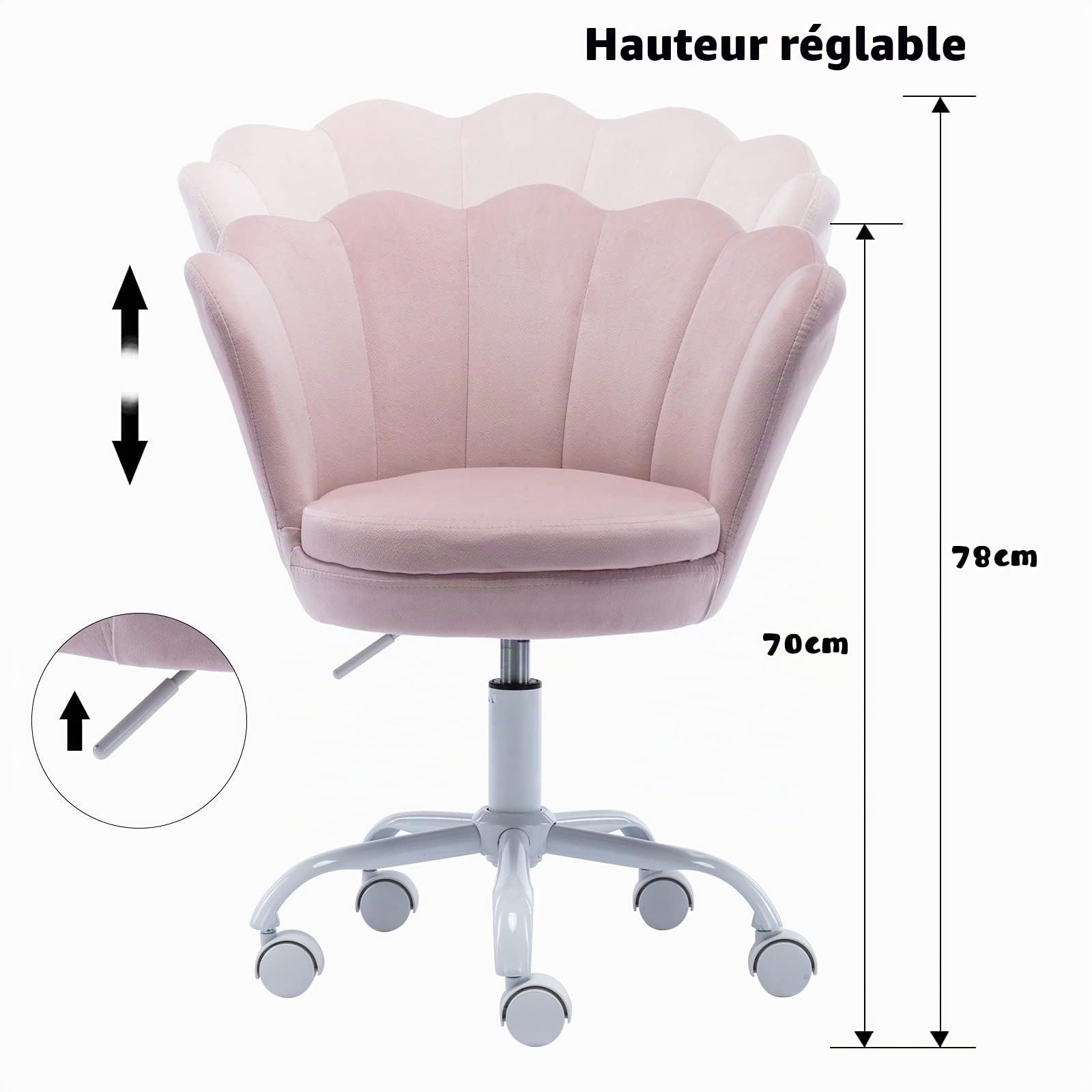 Wahson Chaise de Bureau pour Fille, Chaise Bureau Enfant Fauteuil Bureau Pivotant pour Adolescents Chaise de Bureau Chambre en Velours, Rose Clair
