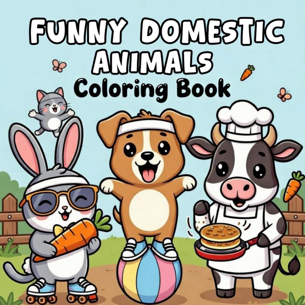 Cute & Silly Farm Friends Coloring Book: Playful Barnyard and Home Animals in Fun Cartoon Style | Easy-to-Color Domestic Animal Illustrations for Relaxing Creative Enjoyment