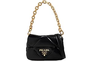 PRADA Women's Gold Logo Black Quilted Nappa Patch Leather Small Shoulder Bag