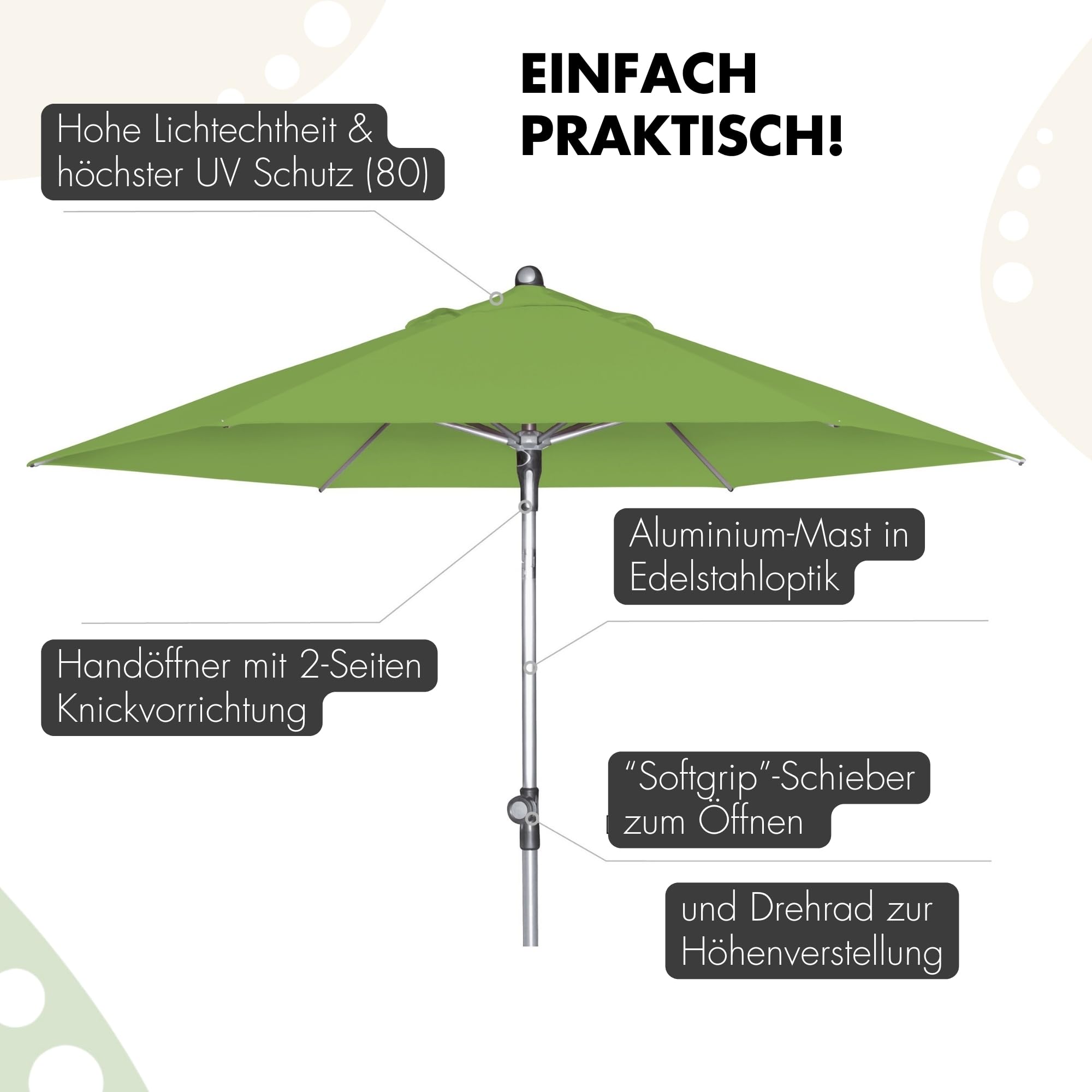 Doppler Sonnenschirm für den Garten SL-AZ Push Up 220 cm Anthrazit I Gartenschirm knickbar I Sonnenschirm mit UV-Schutz 80+ I Gestell aus Aluminium I regenabweisendes Polyester-Schirmdach