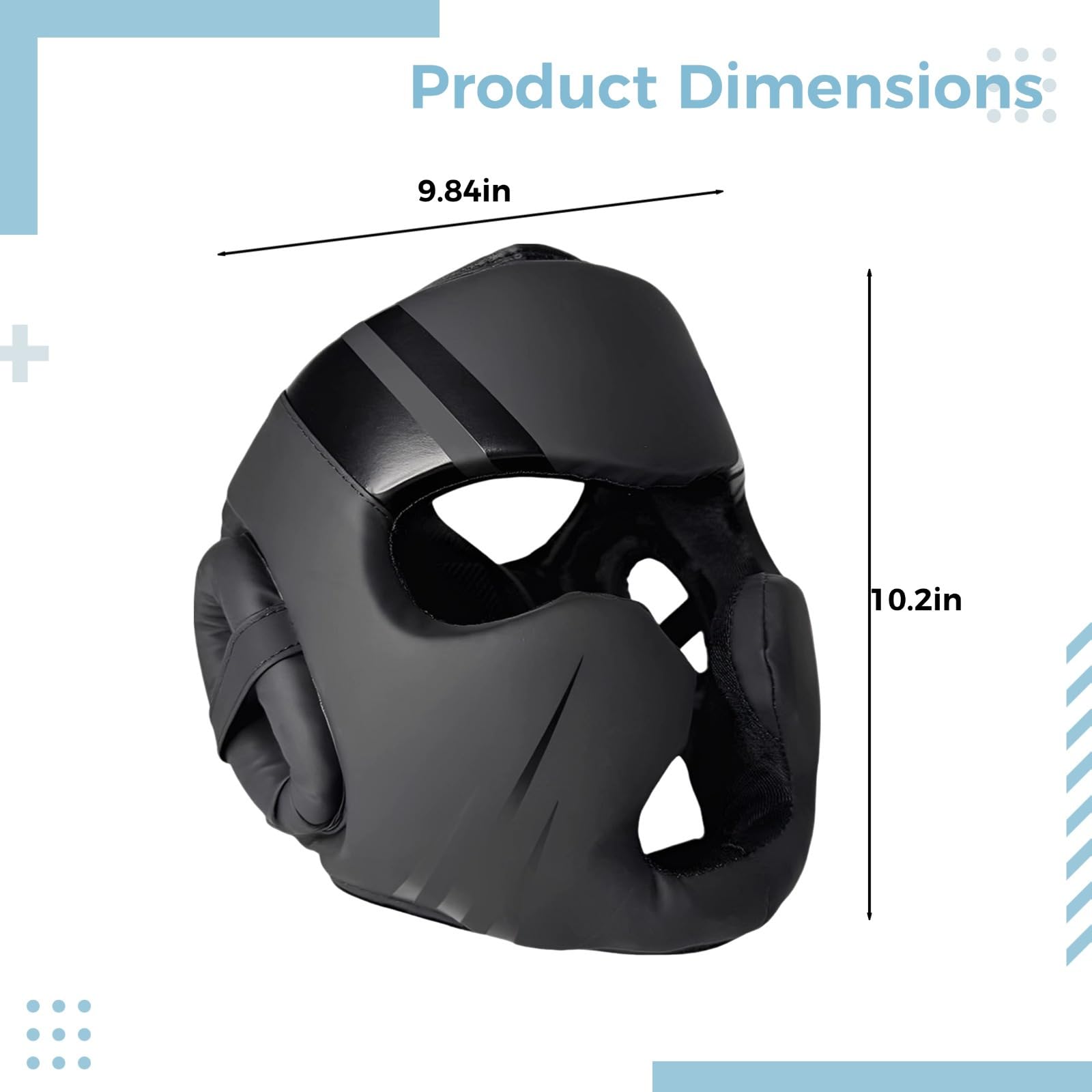 Casco ligero de Muay Thai con protección completa, 1.18 en la barra delantera, 9.84 pulgadas de ancho, casco de entrenamiento para boxeo, sparring y mamá