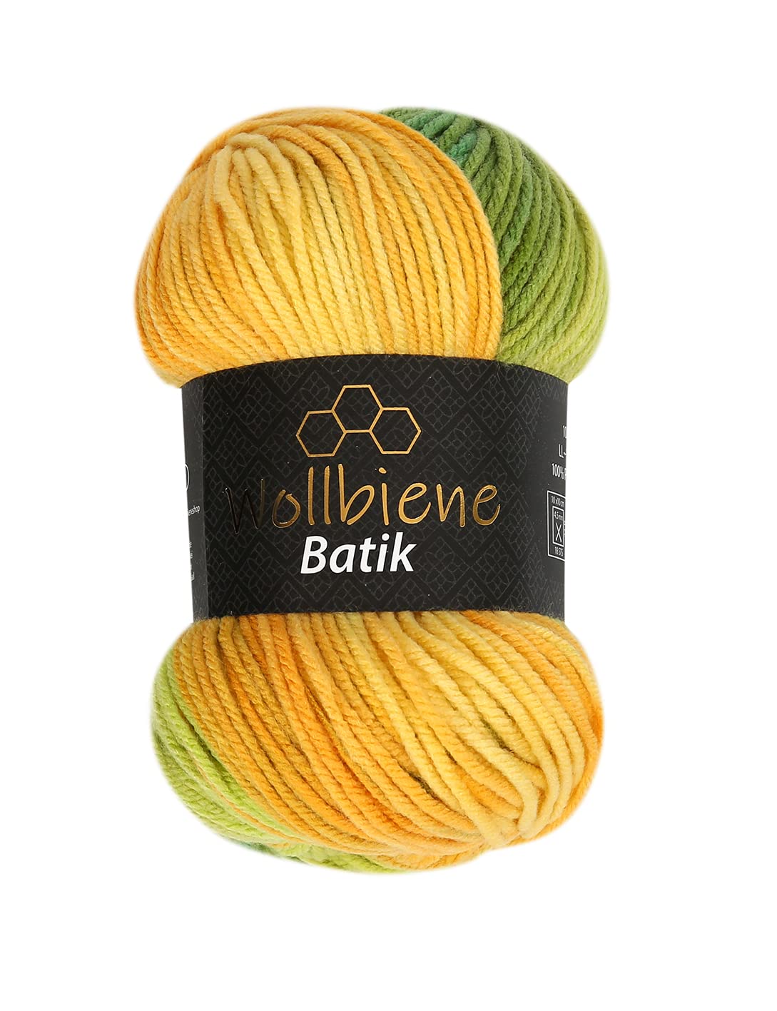 5 x 100 g Wollbiene Batik, 500 g Wool with Colour Gradient, Multicoloured Knitting Wool, Crochet Wool (1430 Green, Yellow, Orange) - Image 4
