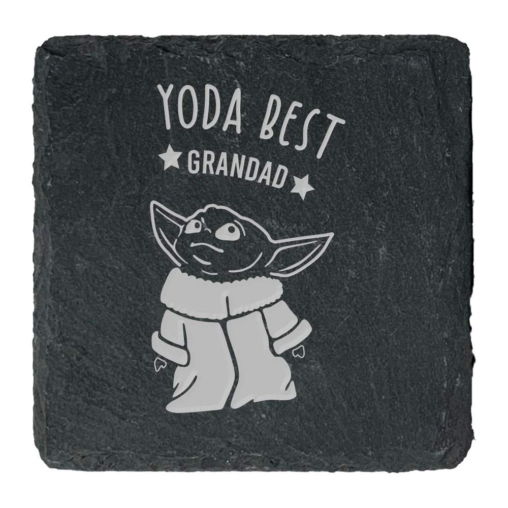 eBuyGB Personalised Square Slate Coaster, Baby Yoda Best Grandad, Birthday Present, Engraved Drinks Coaster, One size