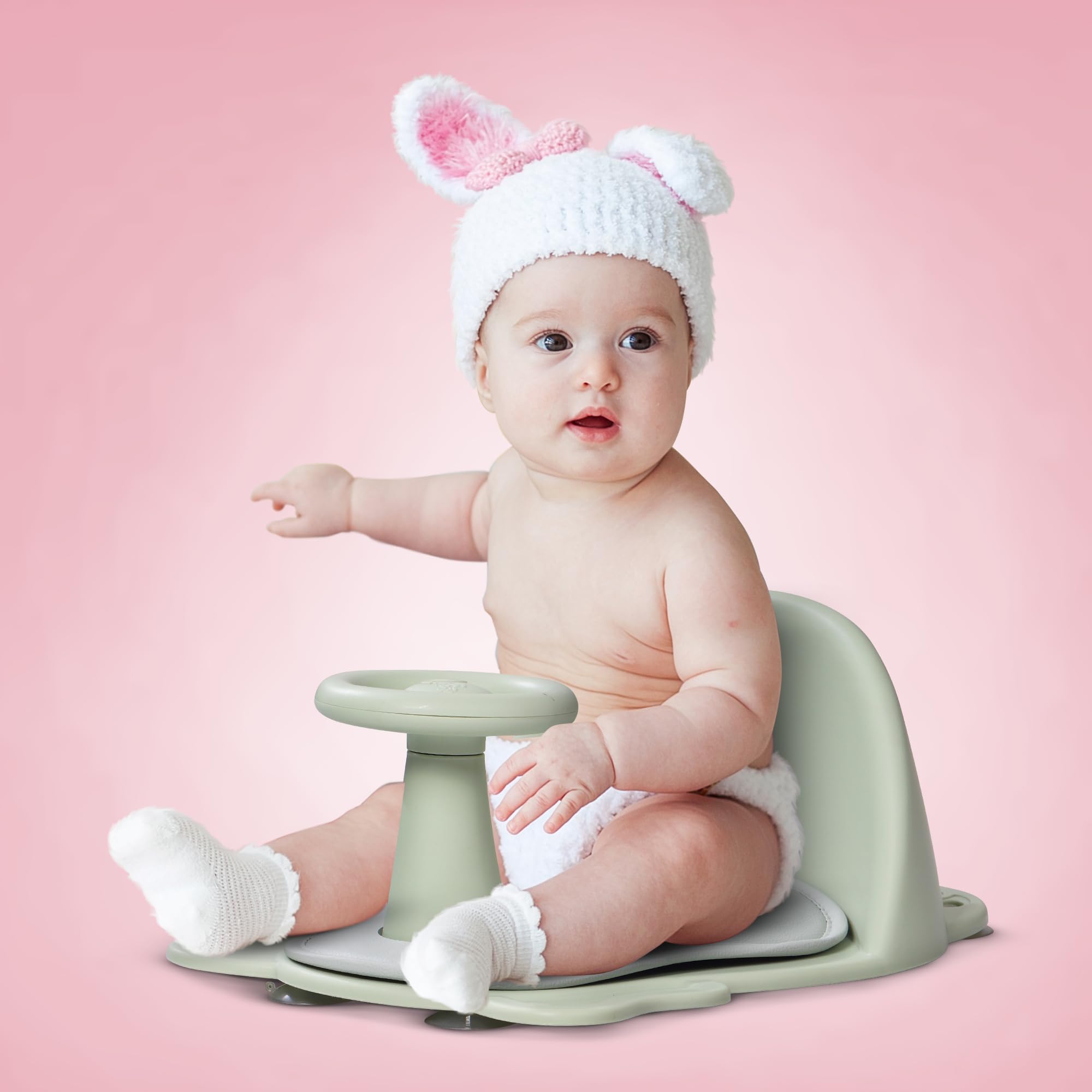Baybee Ergo Baby Bather for Newborn Baby Bath Seat Chair for Bath Tub with Removable Tray, Soft Cushion Seat, Anti-Slip Bathing Chair for Baby with Backrest, Bather for Baby for 0-6 Months (Green)