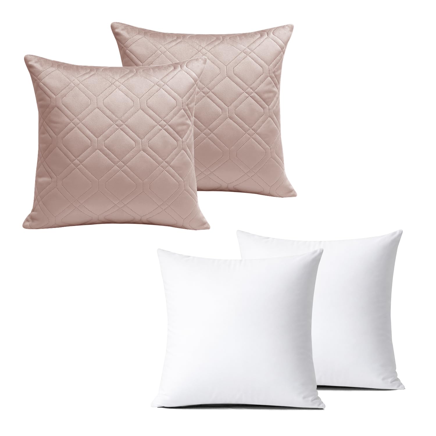 BedLooms Cushions with Covers Included 45x45 cm Pink Pack of 2 (2-Cushion Covers + 2-Cushion Inners) Ultrasonic Diamond Velvet Square Throw Pillow Cases with Invisible Zipper for Office Sofa Bedroom