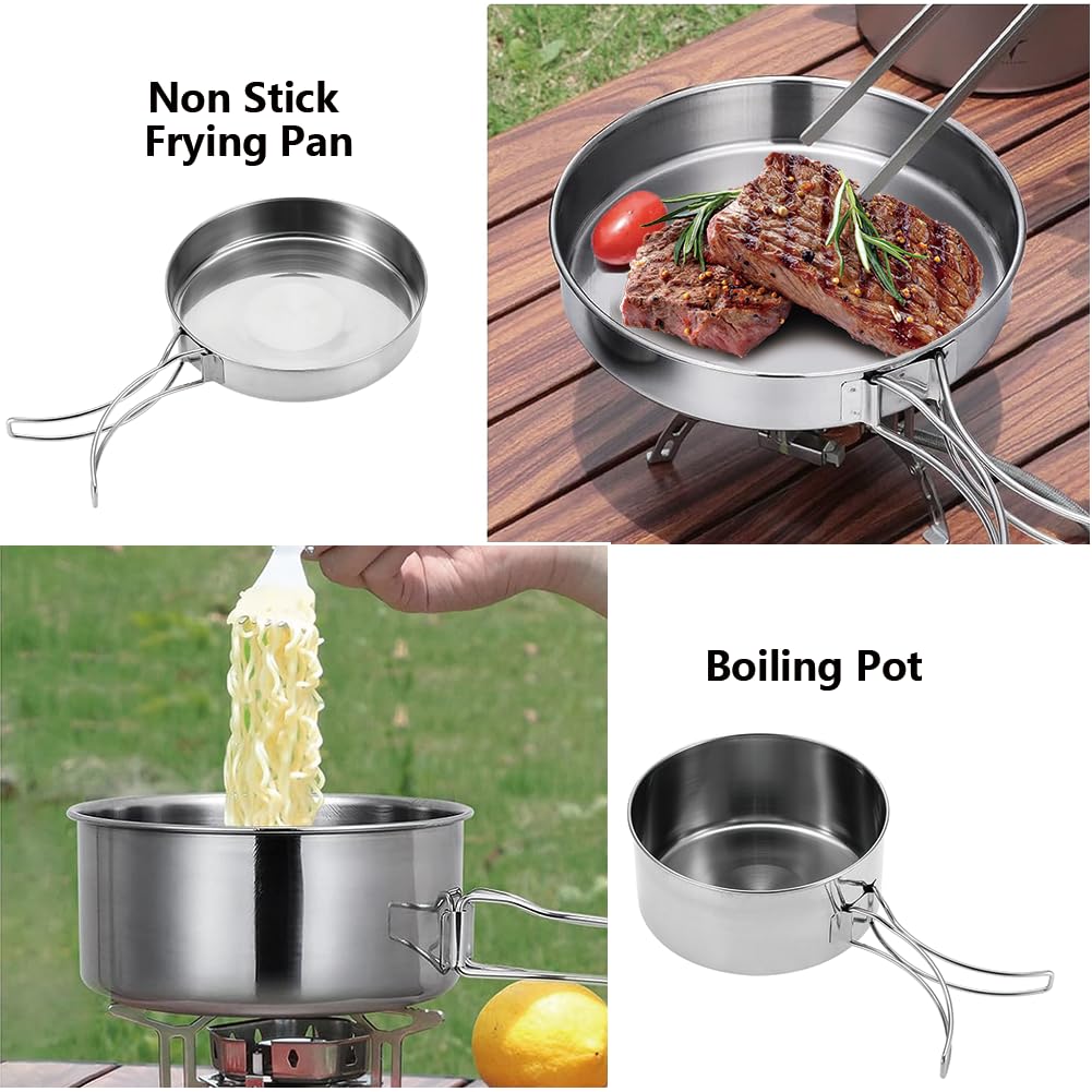 Popote Inox Kit De Cuisine Camping En Acier Inoxydable - Poêle Et Casserole Pliables Pour Randonnée Ustensiles Randonnée Acier Inox