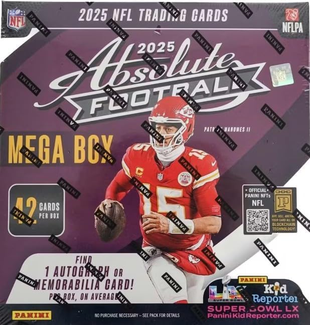 NEW 2025 ABSOLUTE Football Card MEGA Box, 1 Autograph or Memorabilia Card Per Box. Chance for Ultra Rare KABOOM Inserts!