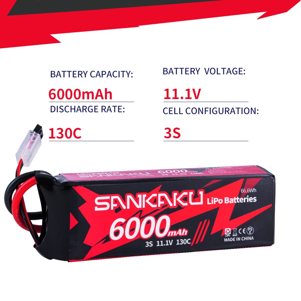 SANKAKU 6000mAh Batterie Lipo 11,1V 130C 3S Lipo avec Prise Deans T pour RC Buggy Véhicules Voiture Camion Réservoir Bateau Hobby 2 pièces