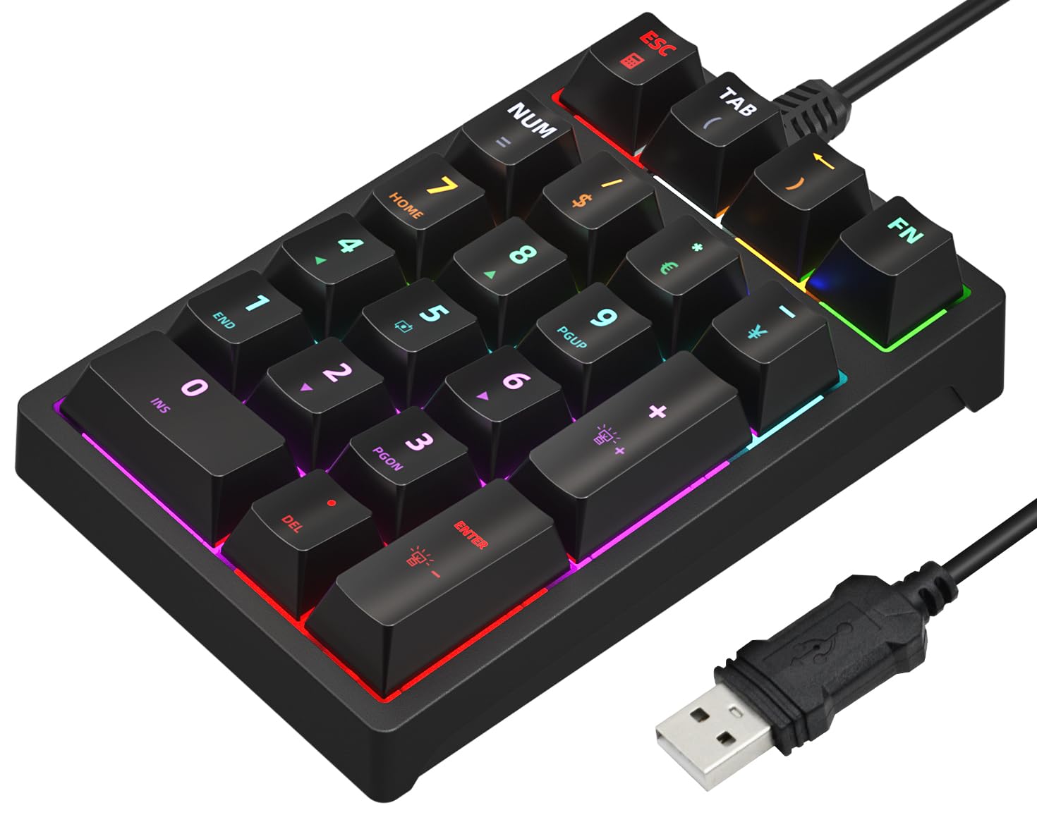 Gurjot Mechanische Ziffernblock, USB-verkabelt, 21-Tasten-Nummernblock, RGB-Hintergrundbeleuchtung, Anti-Ghosting-Tastatur für Laptop, Desktop-PC, Excel-Buchhaltungsdateneingabe
