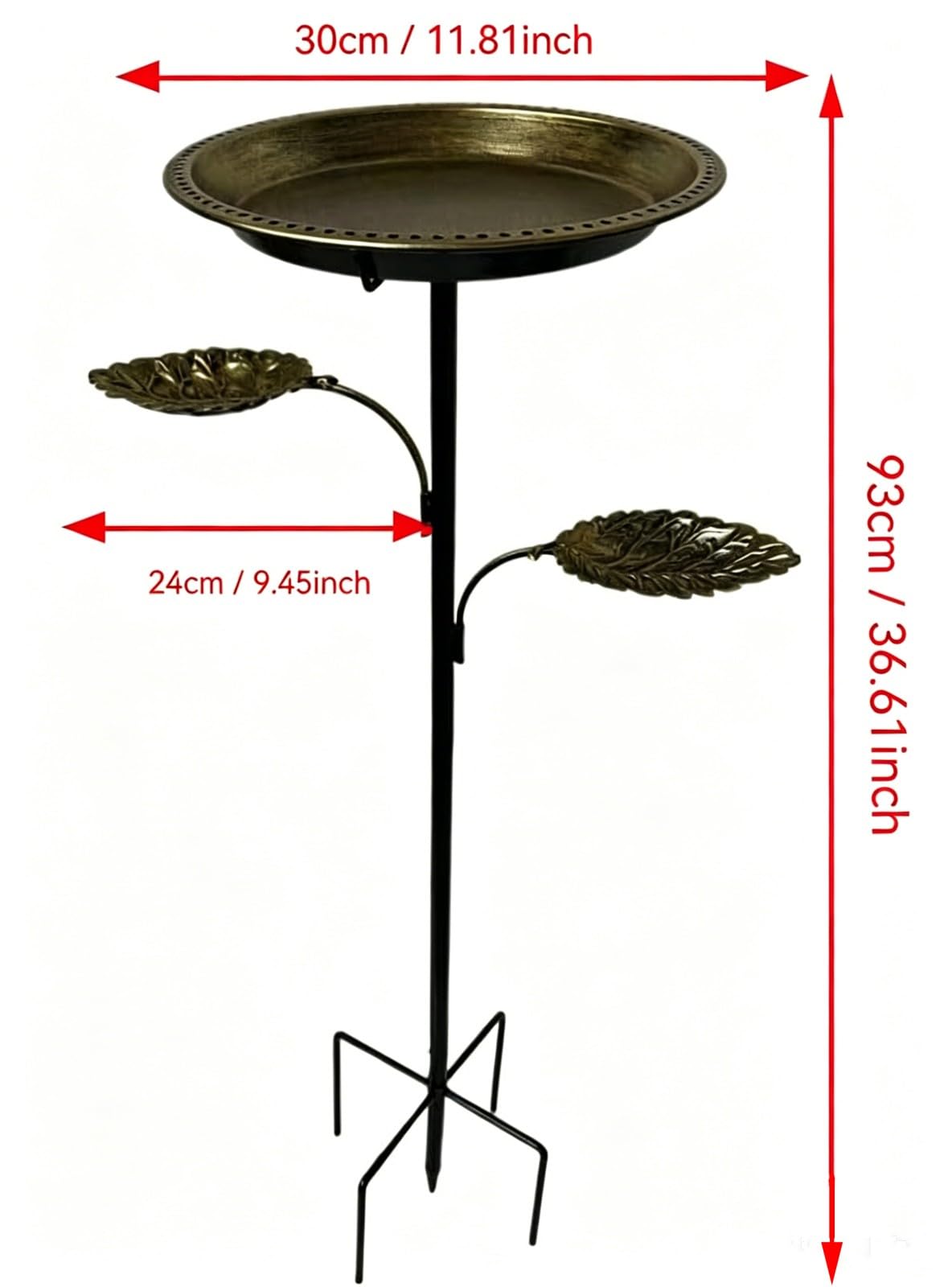 Bain d'oiseaux en MéTal avec 2 Mangeoires pour L'ExtéRieur, Support Vertical pour Jardin(Antique Bronze)