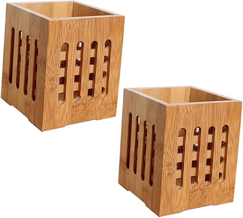 Cabilock Soporte de secado de cubiertos, 2 piezas, organizador de utensilios de cocina, soporte de cubiertos de bambú, soporte para cubiertos de