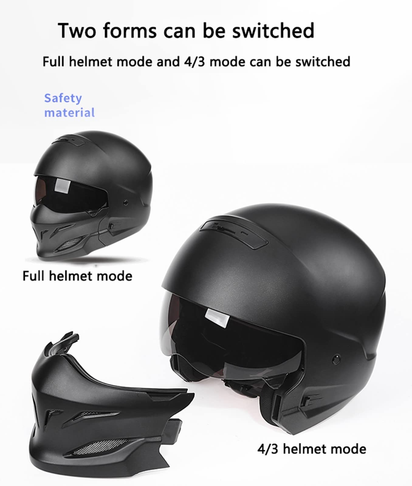 Casco Integrale Moto Retrò Scorpione Mezzo Casco Rimovibile Chin Crash Casco, Può Essere Casco Integrale Mezzo Casco, Casco Moto Certificato DOT/ECE Personalità Di Guida C,M:54-56cm