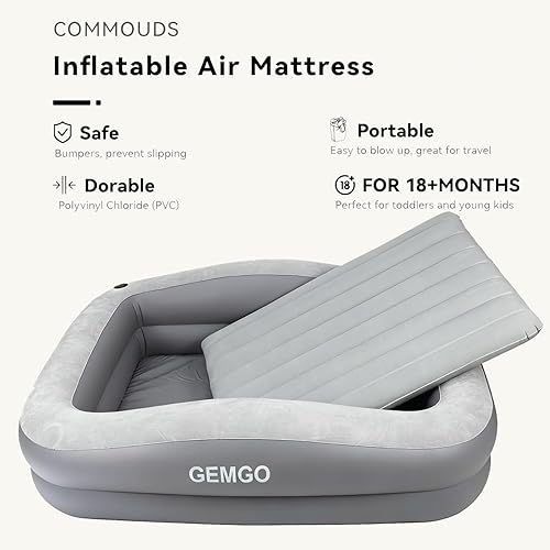 Miniatura 2 de Cama inflable de viaje portátil de 67 pulgadas para niños con 4 lados de seguridad, colchón de aire ligero para niños con bomba de alta velocidad y