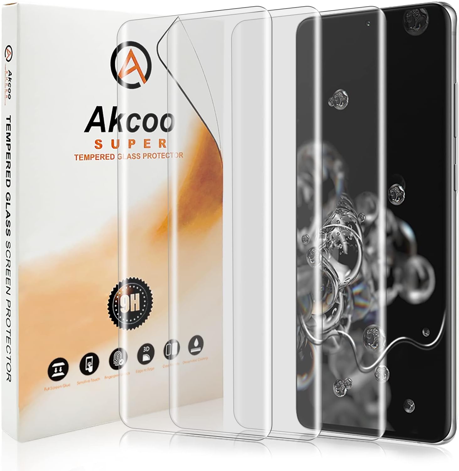 Akcoo[3 Pack] Galaxy S20 Ultra Screen Protector, [Full Adhesive] 3D Curved Tempered Glass [Ultrasonic Fingerprint Compatible][Sensitive Touch][Case Friendly] for Samsung Galaxy S20 Ultra 5G 6.9 Inch