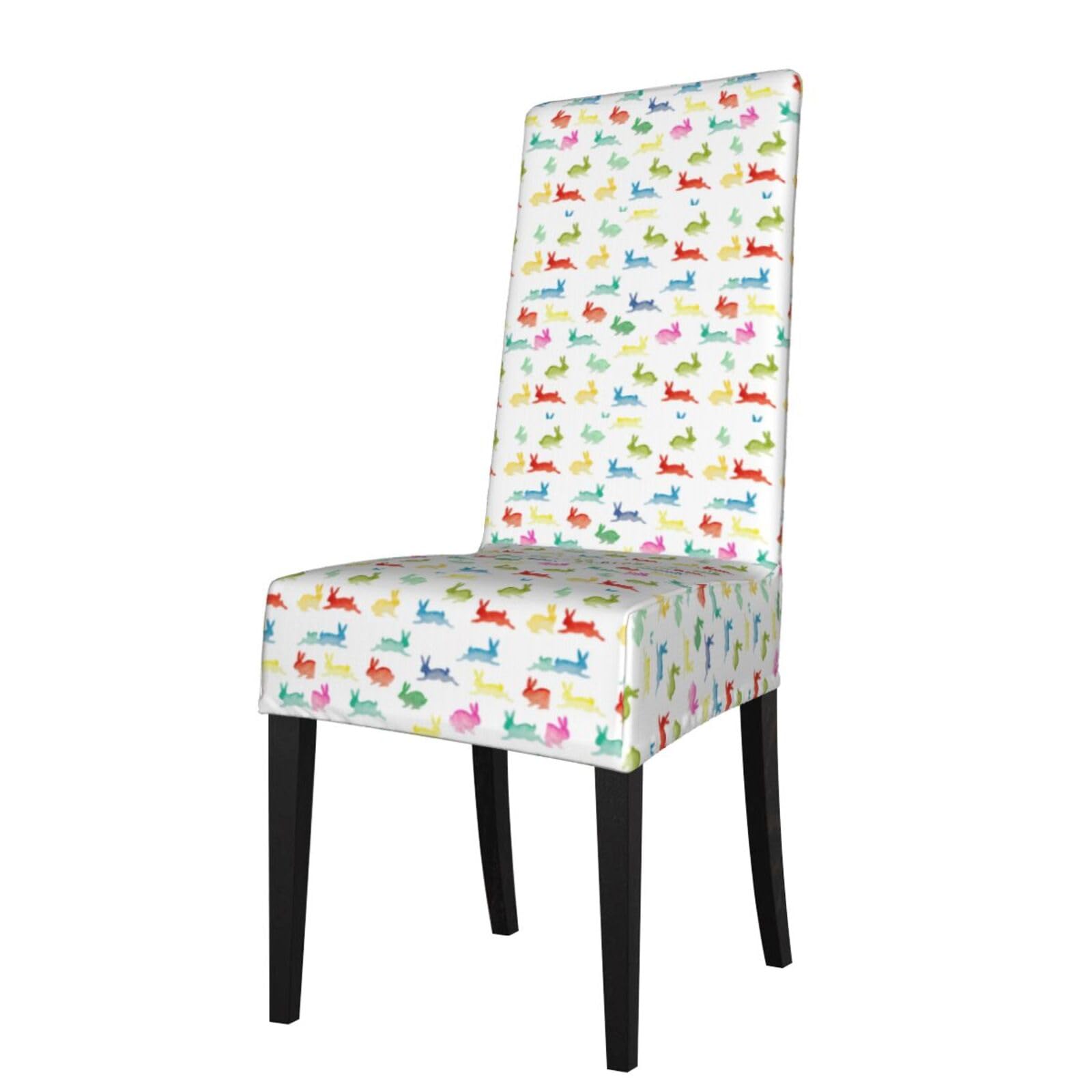 Housse de chaise extensible lapin arc-en-ciel pour chaise sans accoudoirs