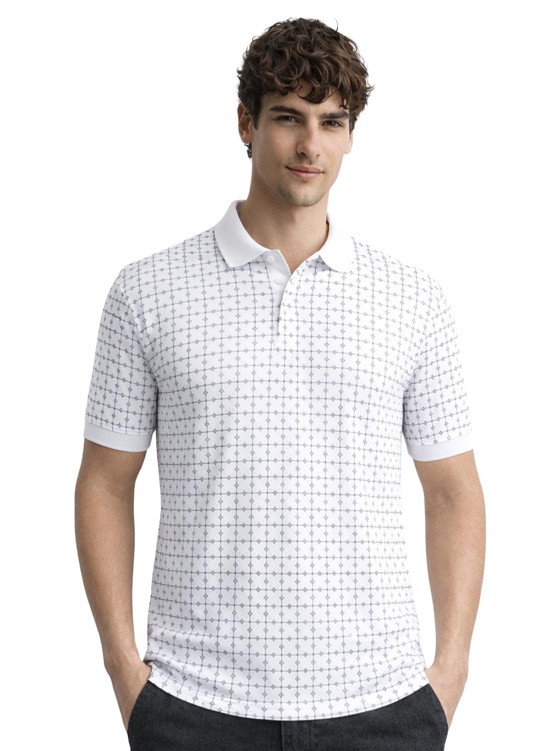 Men's Cotton Printed Polo Tshirt | 220 GSM Interlock Fabric | Slim Fit | Skin-Friendly Ink | White Golf-Inspired Pattern T Shirt for Casual & Office Wear-image-31