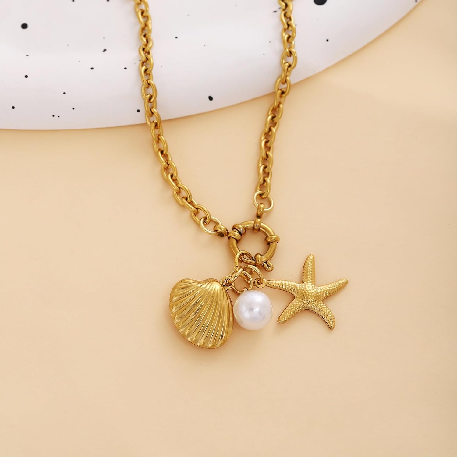Shell Pearl Starfish Gold Chain Necklace Beach Layering Statement Choker Adjustable for Fashion Women Summer Holiday Ocean Charm Jewelry Gift - Image 4