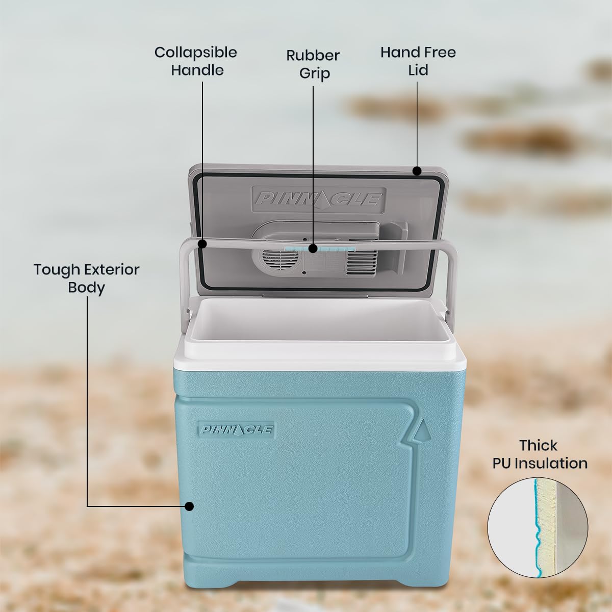 Pinnacle Thermoware Raffreddatore elettrico – Grande 30 L portatile per bevande calde e fredde e cibo – 12 V raffreddamento da viaggio per auto, camper, camper, furgone – frigorifero plug-in per