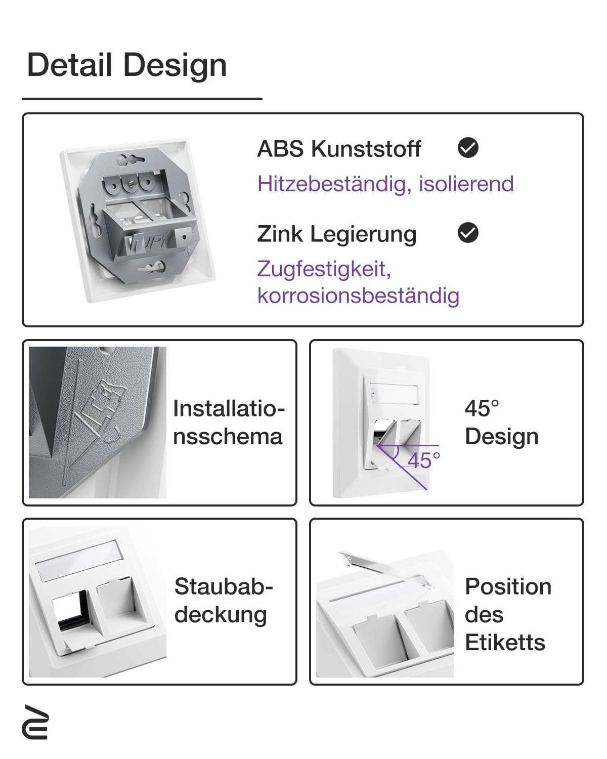VCELINK CAT8 2x Keystone Netzwerkdose Unterputz 2Fach, Lan Dose Doppelt Keystone RJ45 Modul, STP Vollgeschirmt, RJ45 Ethernet Datendose DSL Patchkabel Verlegekabel