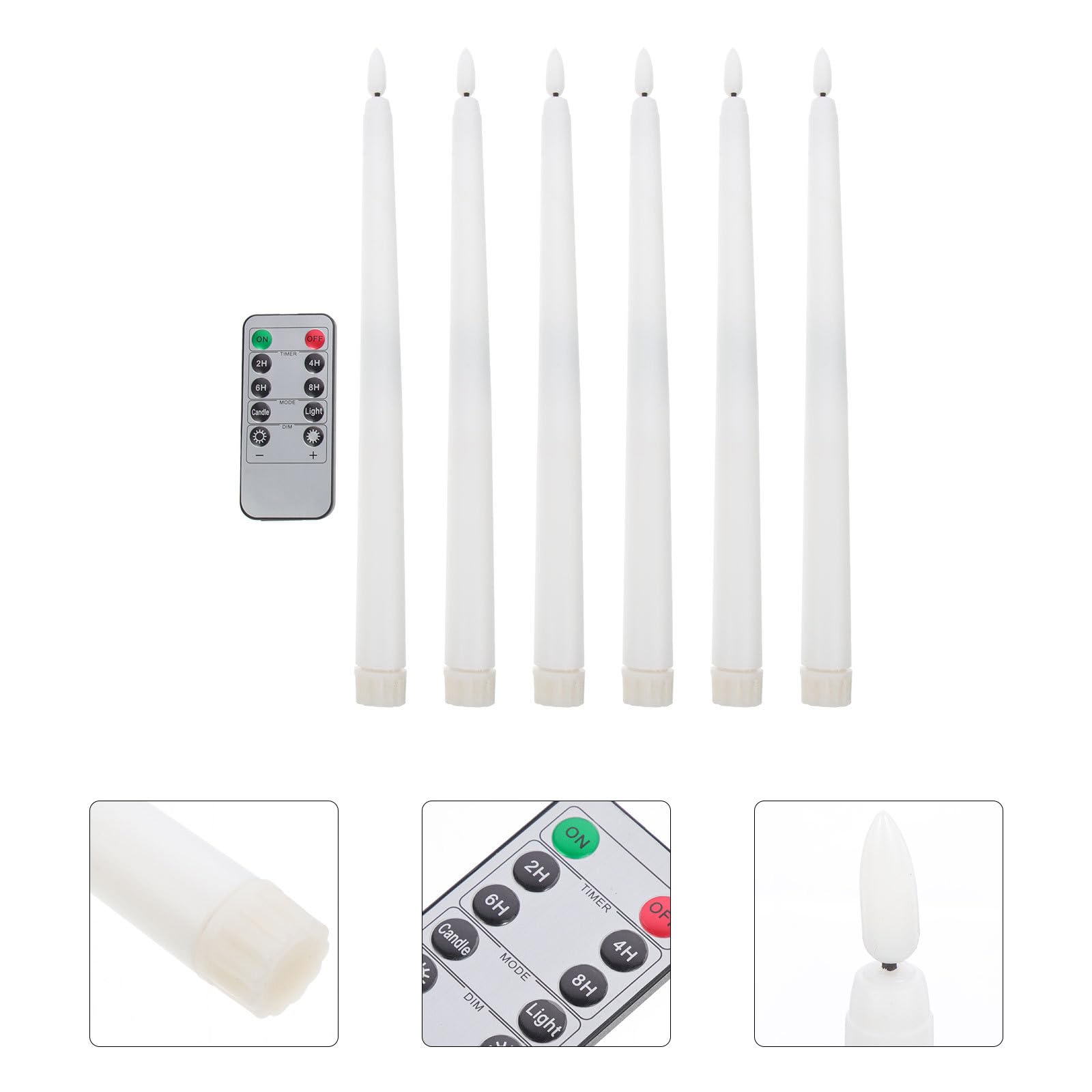 Hohopeti Set 6 Candele Coniche senza Fiamma a Batteria con Telecomando 10 Tasti, Luci LED Calde per Decorazioni Natalizie, Matrimoni e Ambienti Interni, Alternative Sicure alle Candele