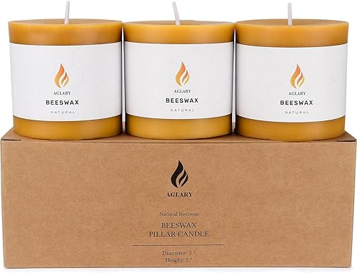 3 velas de pilar de cera de abeja de 3 x 3 pulgadas, hechas de cera de abeja natural pura, con tiempo de combustión ultra largo y baja
