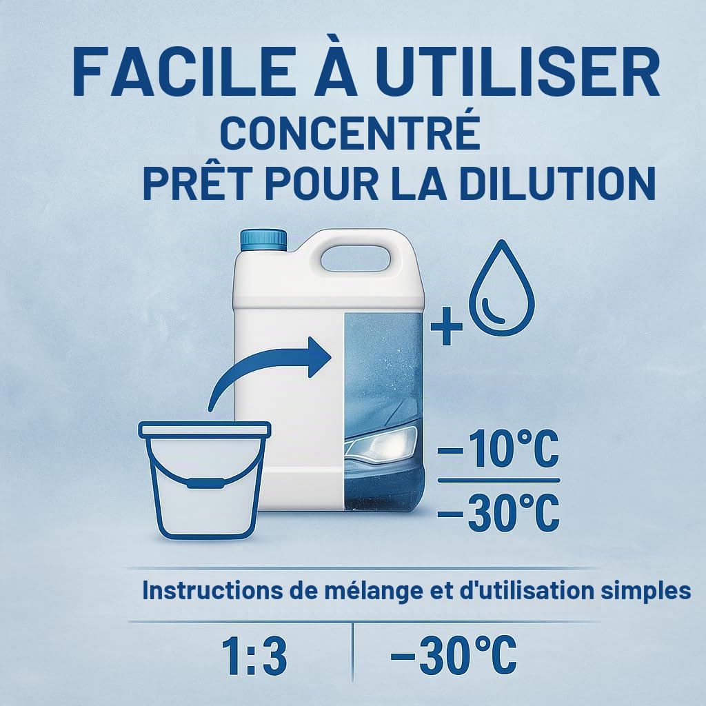 GiDeli Liquide antigel concentré pour pare-brise - 10 l - Protection contre le gel - 60 °C - Nettoyant pour pare-brise d'hiver