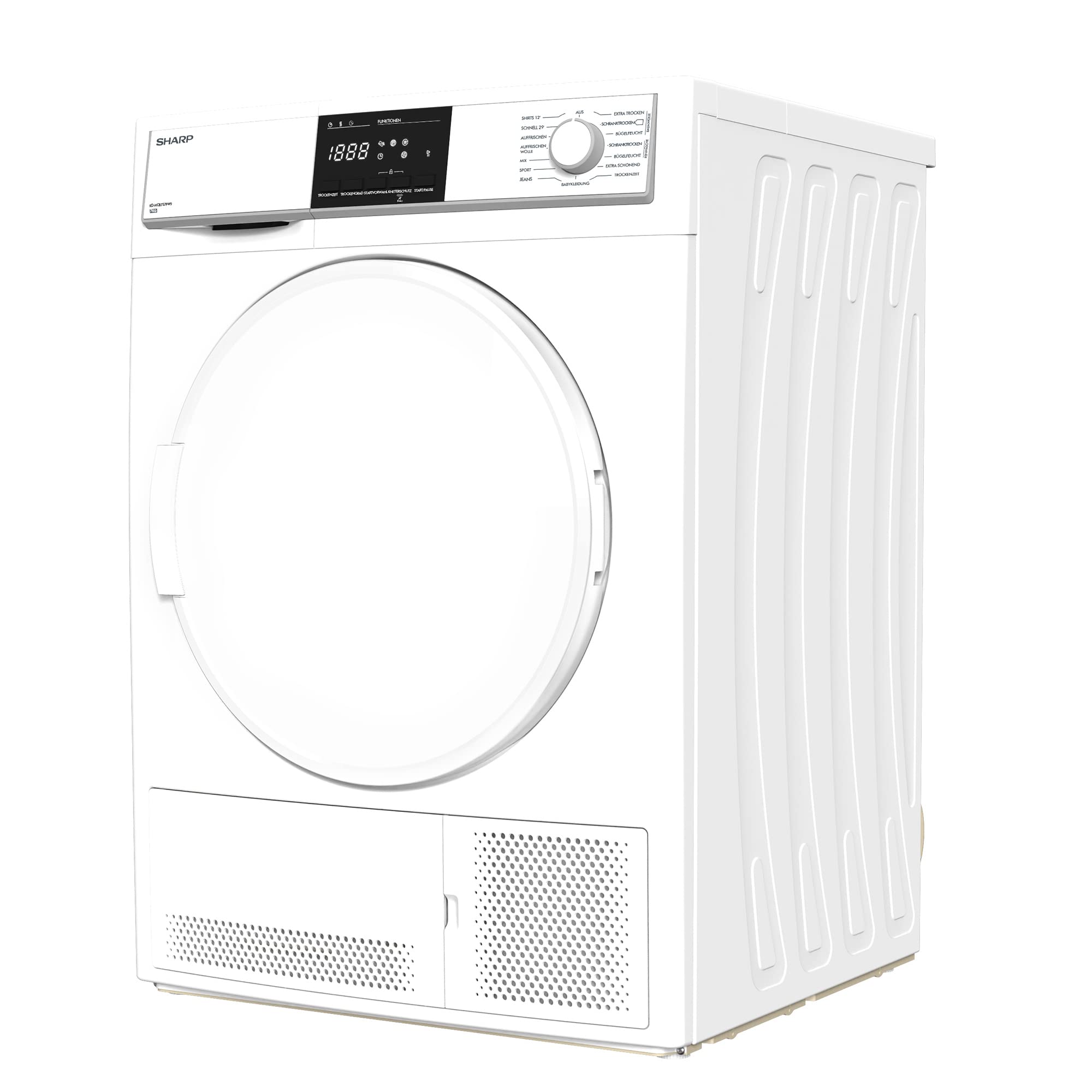 Sharp KD-HCB7S7PW9-DE Kondenstrockner/B / 7 kg / 15 Programme / 12 Min. Kurzprogramm/BubbleDrum-Schontrommel mit LED-Trommelbeleuchtung/Programmknebel und SoftTouch-Bedienung/Weiß