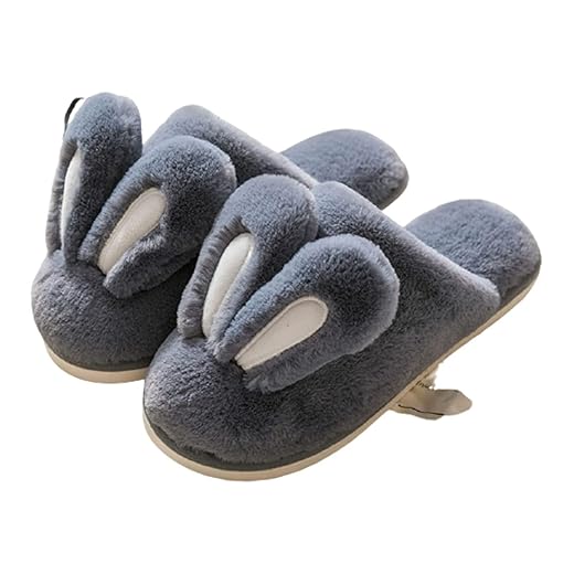 Cute Rabbit Ears Plush House Slippers,Women Bunny Slippers,Non-Slip Fuzzy Fluffy Plush Slippers,Cute Rabbit Ears Plush House Slippers for Women (Dark Gray,37-38)