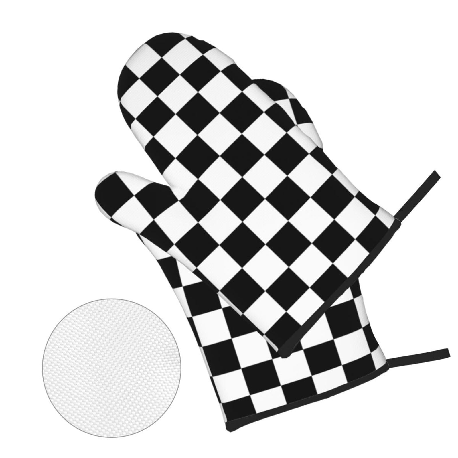 Juego de 4 manoplas de horno y agarraderas con estampado a cuadros en blanco y negro, juego de 4 guantes de horno y agarradera adecuados para barbacoas, hornear, cocinar en microondas