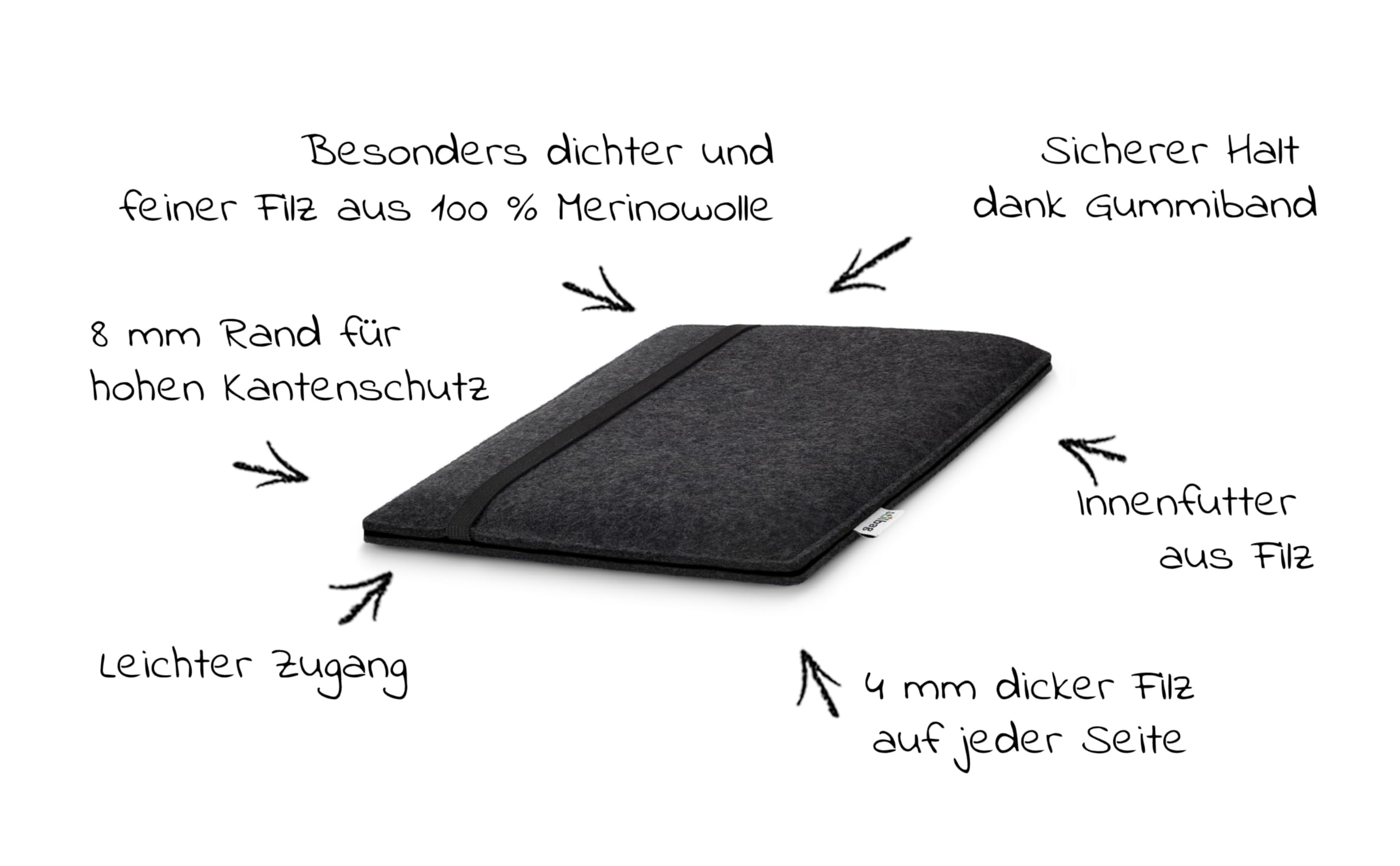 Stilbag Tablethülle Finn für Apple iPad Pro 11-inch (M4) | Farbe: anthrazit/schwarz | Tablet-Tasche aus Filz | Tablet Schutzhülle | Tablet Made in Germany