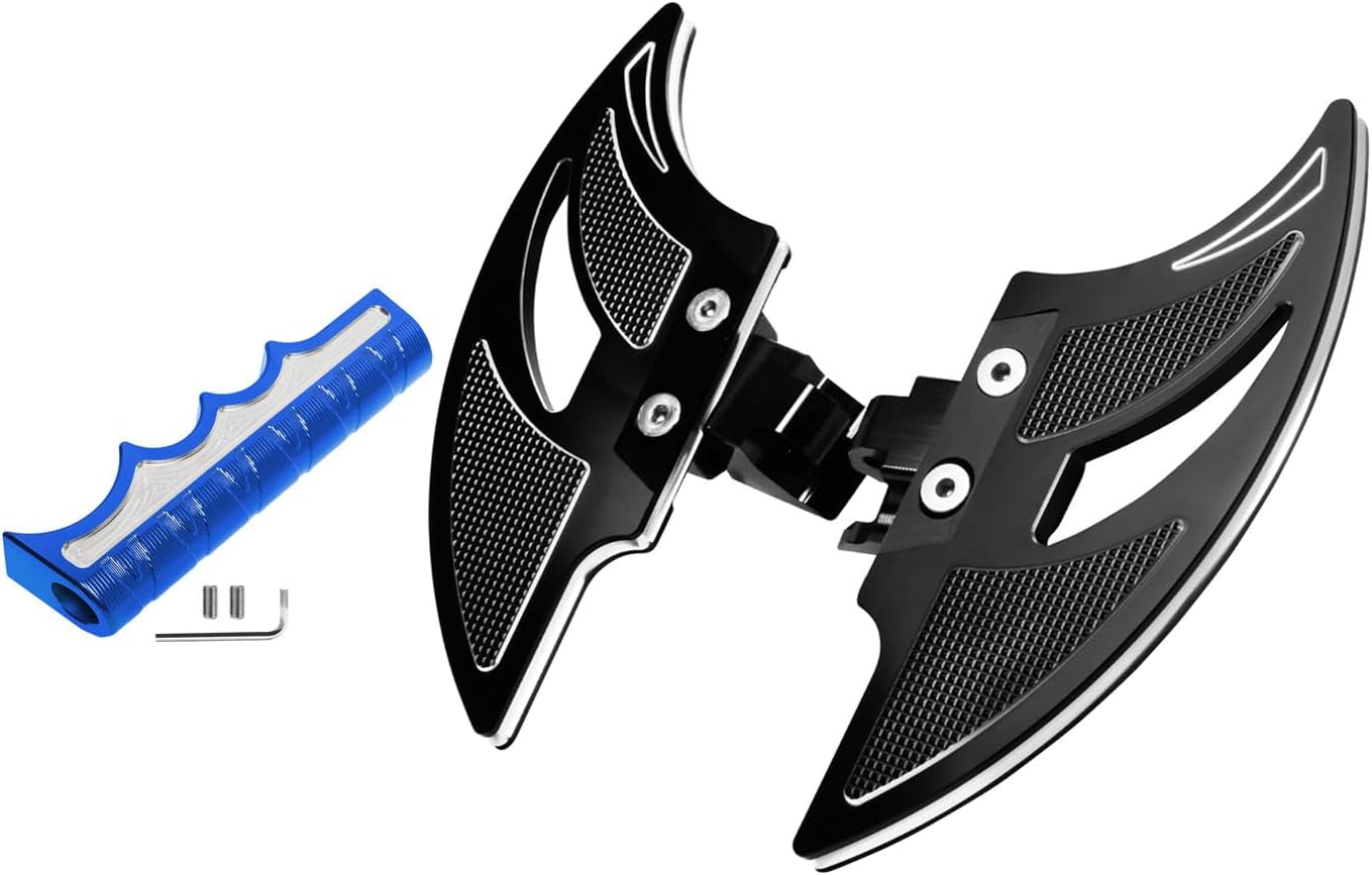Black Bat Shape Driver Floorboards Footboards Bundles with Blue Forward/Reverse Gear Shift Lever Extender for Can Am Ryker 600 900 Ace Rally Edition Sport 2019+ Models Aluminum Accessories