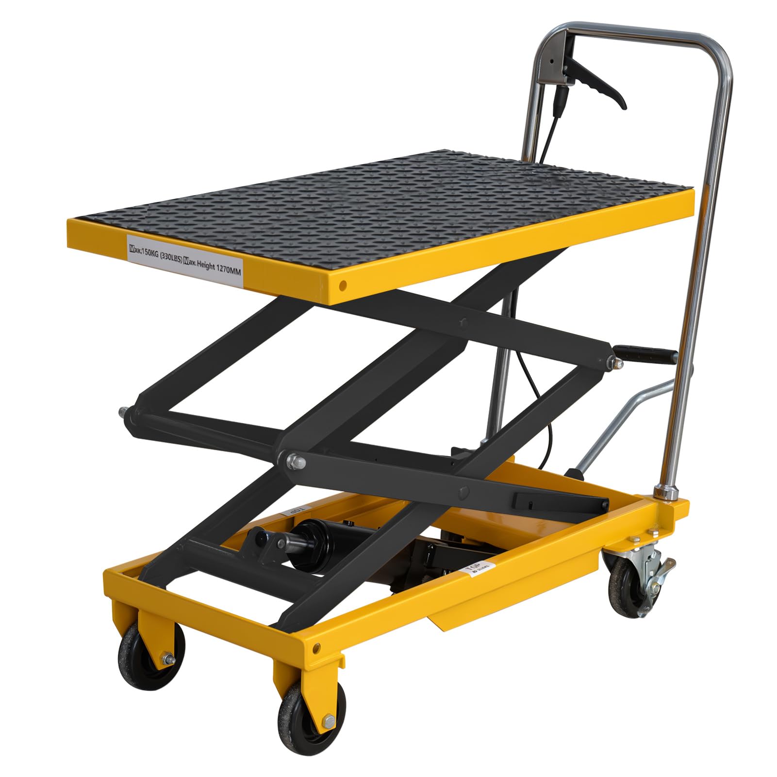 Hydraulic Lift Table Cart, 330lbs Capacity 49.6'' Max Lift, Double Scissor Lift Table w/4 Wheels & Non-Slip Pad, Heavy Duty Hydraulic Platform Lift Cart for Warehouse, Shop, Garage Material Handling