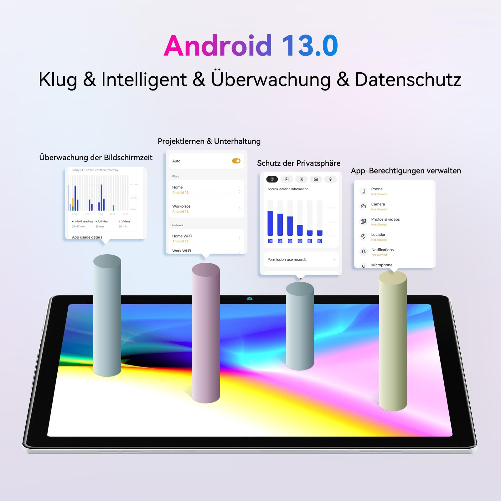 Tablet Android 10 pollici 6GB 64GB espandibile 128GB Bluetooth 5.2 Wi-Fi 6 doppia fotocamera batteria 5000 mAh touchscreen HD 1280x800 grigio