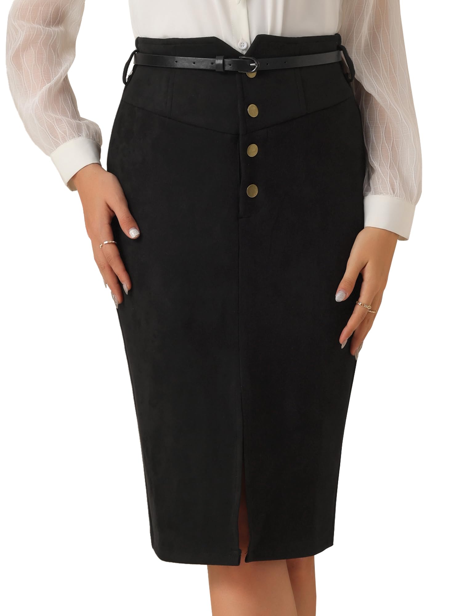Allegra K Donna Gonna Finta Pelle Scamosciata Vita Alta A-Line con Spacco