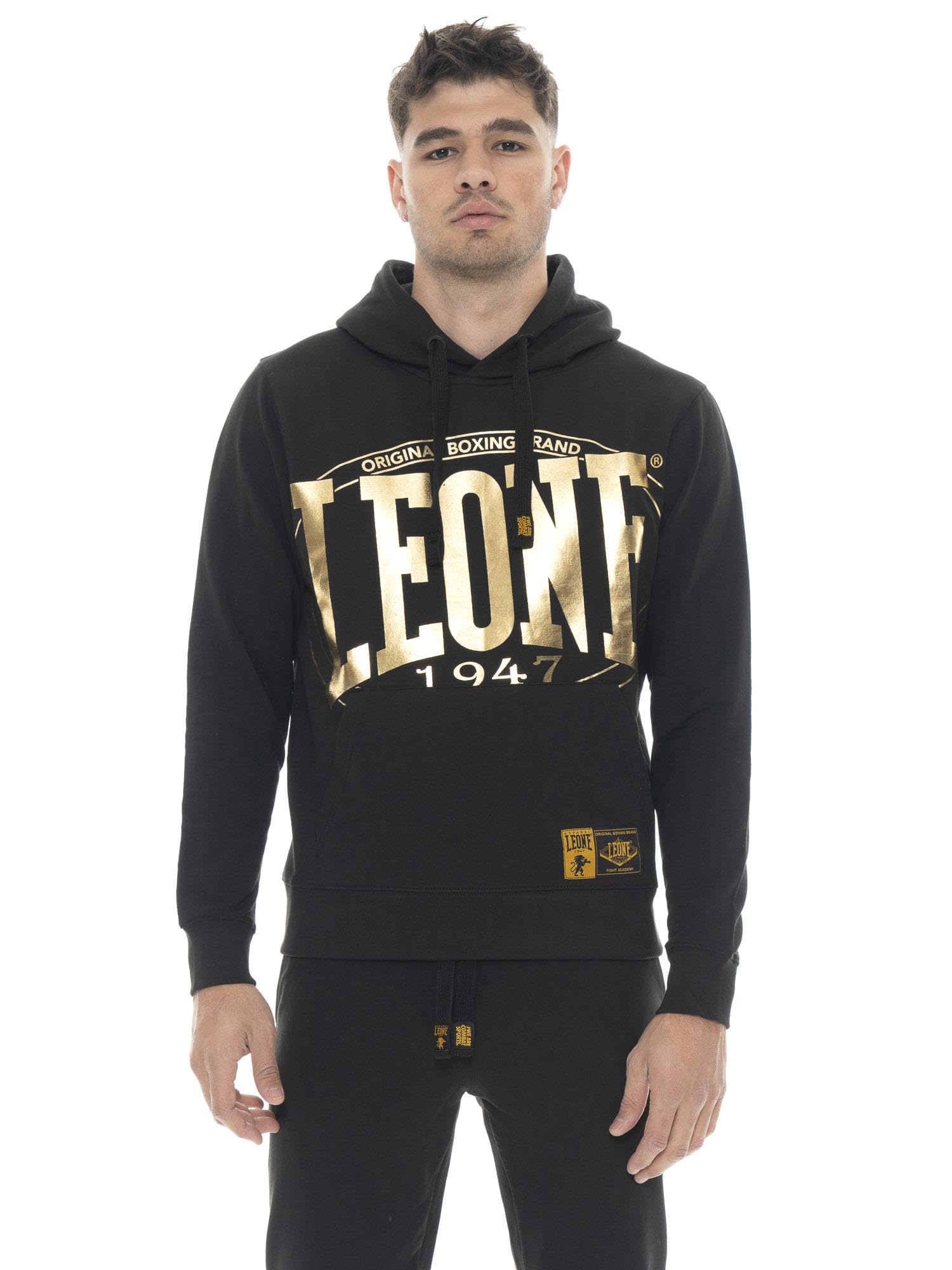 LEONE 1947 Felpa Invernale da Uomo con Cappuccio Pull on, Logo Grande Gold