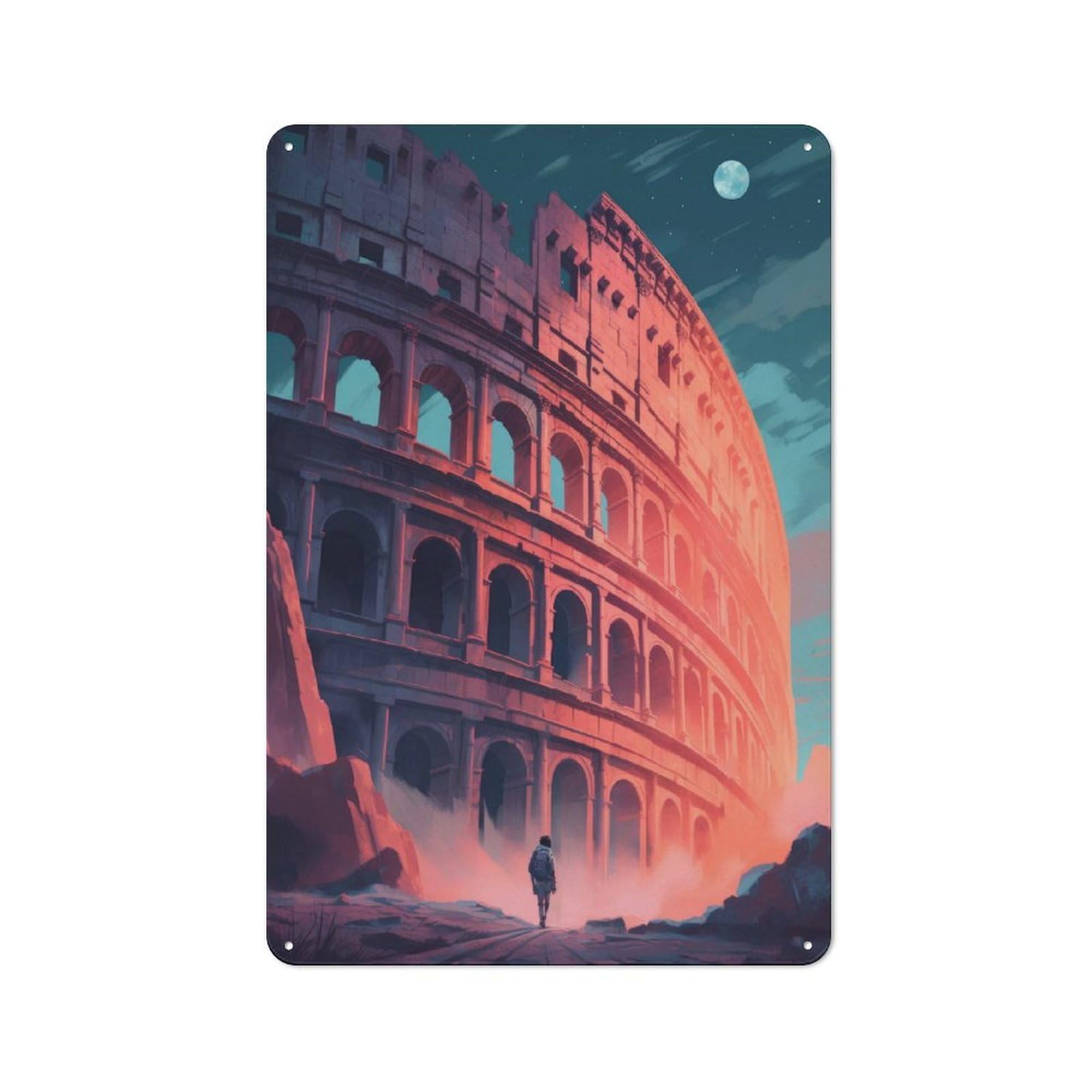 Colosseum Rome Art Print Industrial Metal Wall Decor 30x20cm, Metal Wall Sign for Tool Room, Garage, Studio Or Home Bar