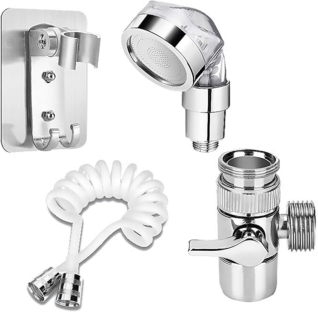 Greyoe Tap Shower Attachment for Sink, Tap Shower Spray Hose, Kitchen Sink Bathroom Sink Shower Set with Spring Hose and Bracket, Suitable for Washing Hair in Sink, Bathtub