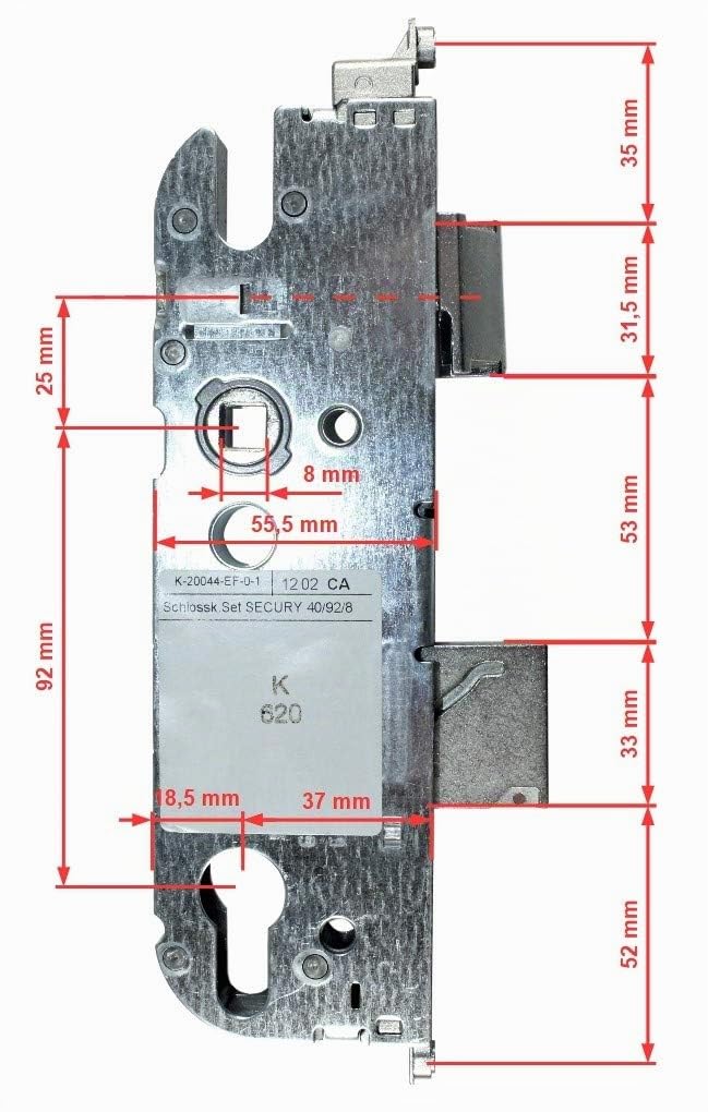 GU Secury Automatic Reparatur Schlosskasten Hauptschloss 6-28474-01-0-1 oder auch K-20044-EF-0-1, Dornmaß: 40mm (37mm) / Entfernung: 92mm, incl. SN-TEC® Montagematerial & SN-TEC® Montageanleitung