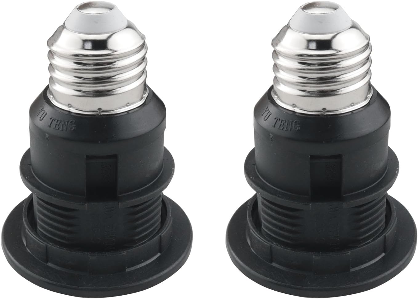 2pcs Black E26 to E26 Socket Extender, Threaded E27/E26 Bulb Socket Extender, Lampholder Adapter with Shade Ring