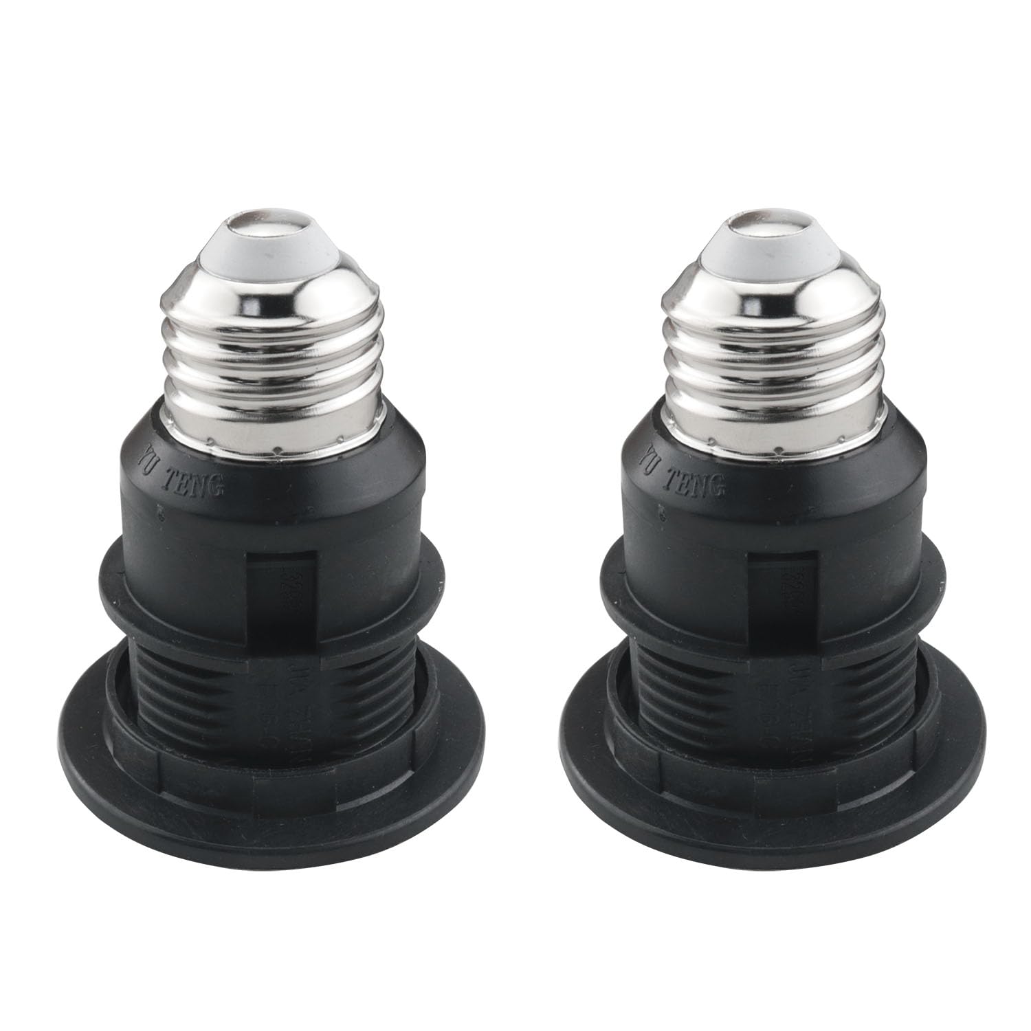 YHXiXi 2pcs Black E26 to E26 Socket Extender, Threaded E27/E26 Bulb Socket Extender, Lampholder Adapter with Shade Ring