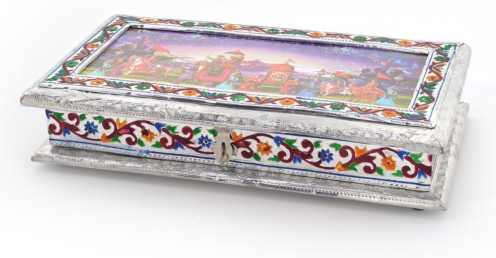 Antique Looking Handcrafted White Metal Dry Fruit Box with Partitions HCF302