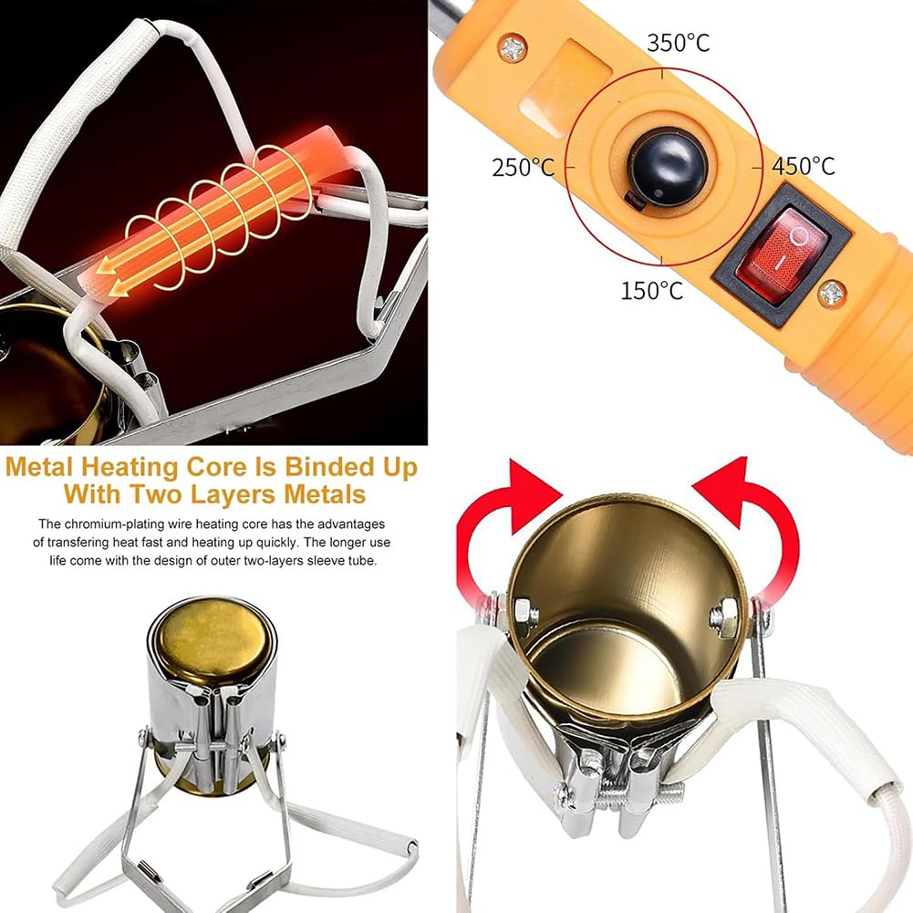 Pot de Fusion électrique Portable pour Plomb, 300 W pour moules de Poids de pêche, Four de Fusion de métal avec poignée, température 150-450 ℃, creusets de Profondeur 65 mm, pour Pendentif