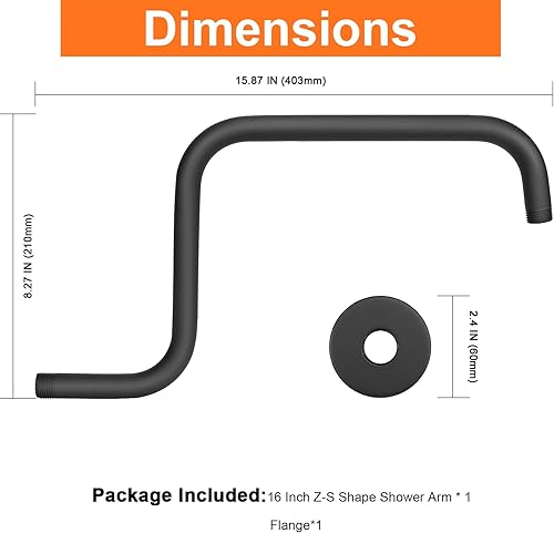 Miniatura 7 de HarJue Brazo de ducha en forma de S, tubo de extensión de cabezal de ducha de altura alta, conexión estándar de 12 pulgada con brida, impresionante