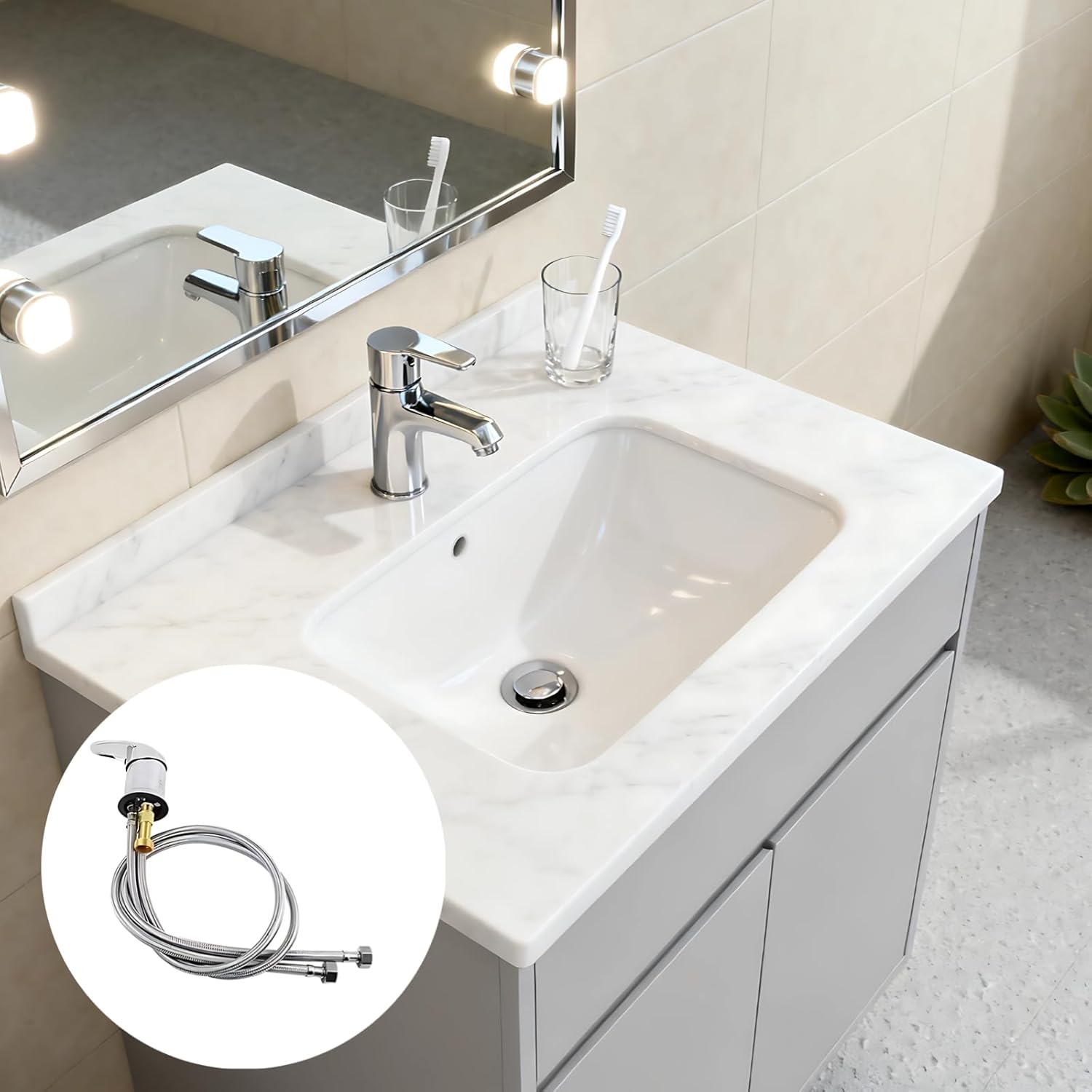 7-Piece Chrome-Plated Shampoo Bowl Sprayer Hose Kit with Vacuum Breaker for Salon
