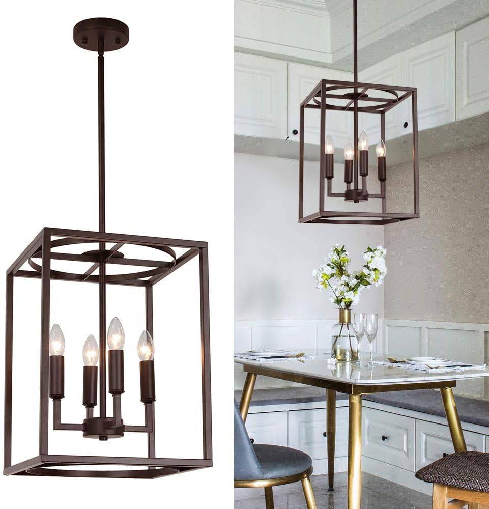Promo 40% OFF BONLICHT Lantern Pendant Lighting 4 Light Kitchen Hall Foyer Cage Chandelier Industrial Oil Rubbed Bronze Candle Style farmhouse Lighting Fixtures Hanging Flush Mount Ceiling Light Hallway Dining Room